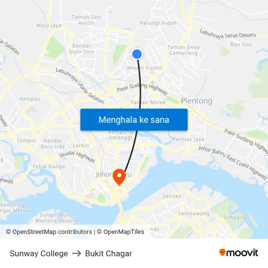 Sunway College to Bukit Chagar map