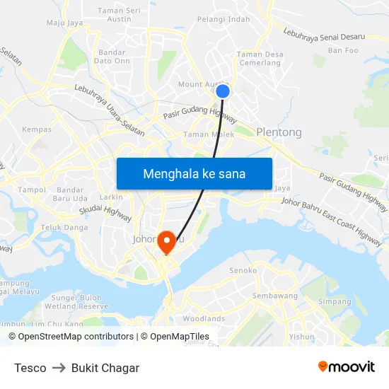 Tesco to Bukit Chagar map