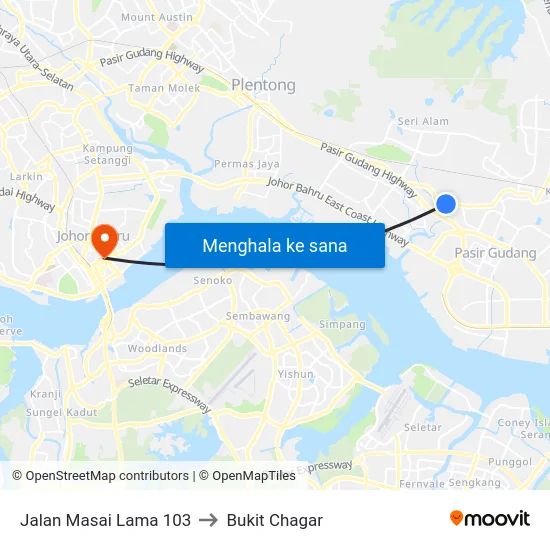 Jalan Masai Lama 103 to Bukit Chagar map