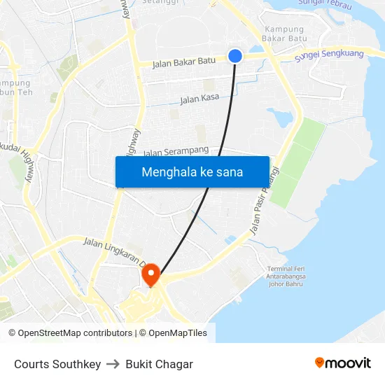 Courts Southkey to Bukit Chagar map