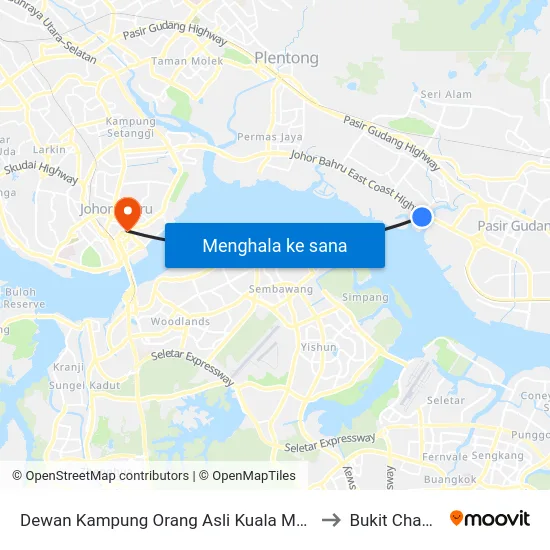 Dewan Kampung Orang Asli Kuala Masai to Bukit Chagar map