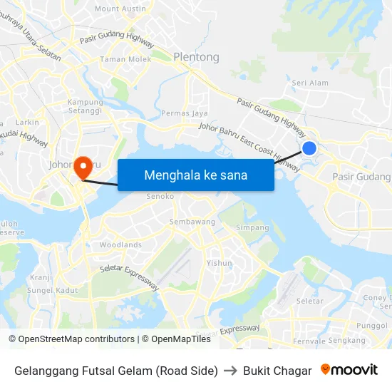 Gelanggang Futsal Gelam (Road Side) to Bukit Chagar map