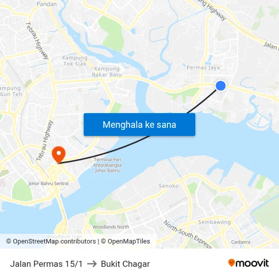 Jalan Permas 15/1 to Bukit Chagar map