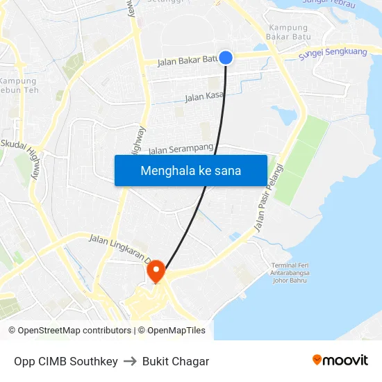 Opp CIMB Southkey to Bukit Chagar map