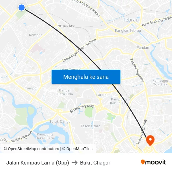 Jalan Kempas Lama (Opp) to Bukit Chagar map