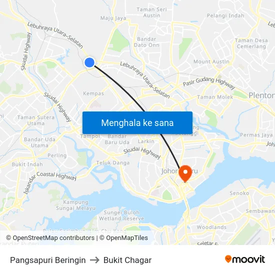 Pangsapuri Beringin to Bukit Chagar map