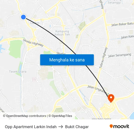 Opp Apartment Larkin Indah to Bukit Chagar map