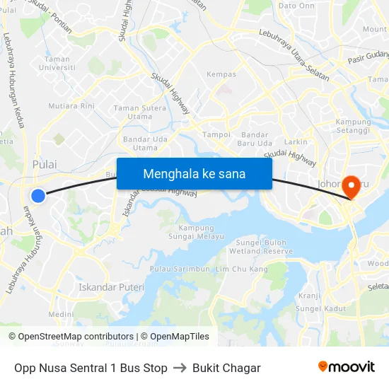 Opp Nusa Sentral 1 Bus Stop to Bukit Chagar map