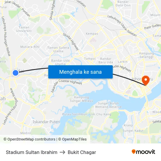 Stadium Sultan Ibrahim to Bukit Chagar map