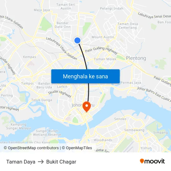 Taman Daya to Bukit Chagar map