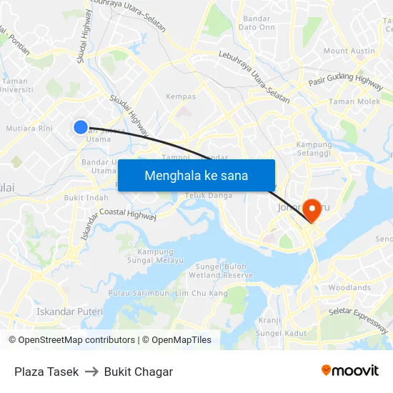 Plaza Tasek to Bukit Chagar map
