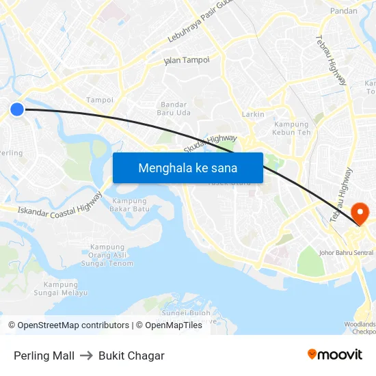 Perling Mall to Bukit Chagar map