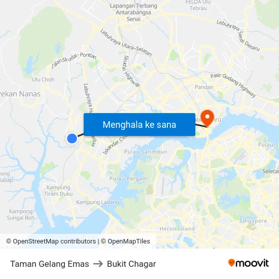 Taman Gelang Emas to Bukit Chagar map