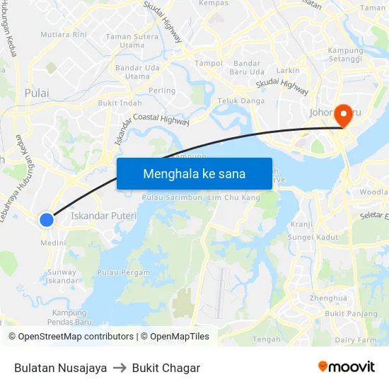 Bulatan Nusajaya to Bukit Chagar map