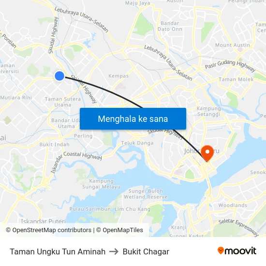 Taman Ungku Tun Aminah to Bukit Chagar map