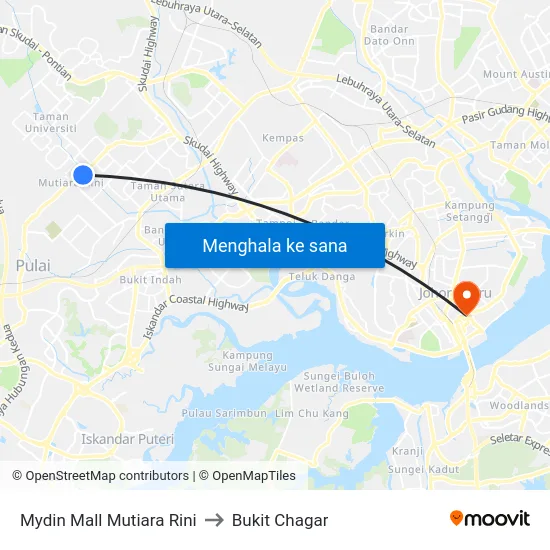 Mydin Mall Mutiara Rini to Bukit Chagar map