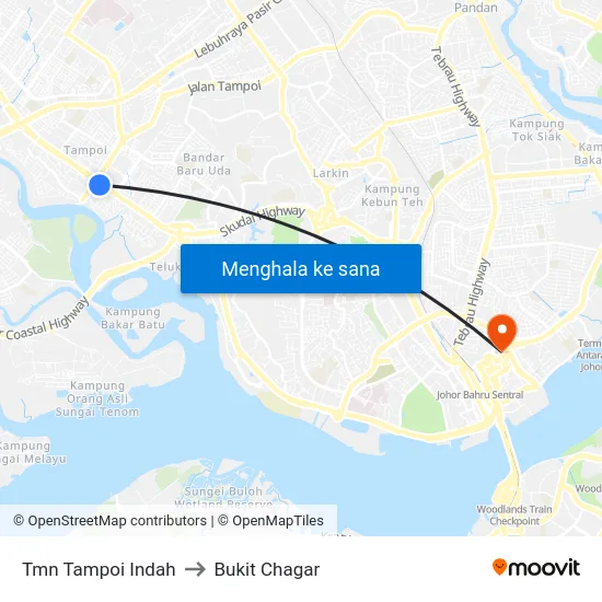 Tmn Tampoi Indah to Bukit Chagar map