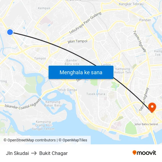 Jln Skudai to Bukit Chagar map