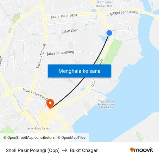 Shell Pasir Pelangi (Opp) to Bukit Chagar map
