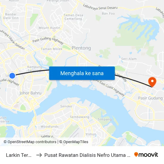 Larkin Terminal to Pusat Rawatan Dialisis Nefro Utama Kota Tinggi map