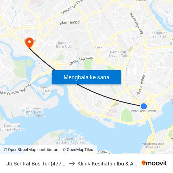 Jb Sentral Bus Ter (47711) to Klinik Kesihatan Ibu & Anak map