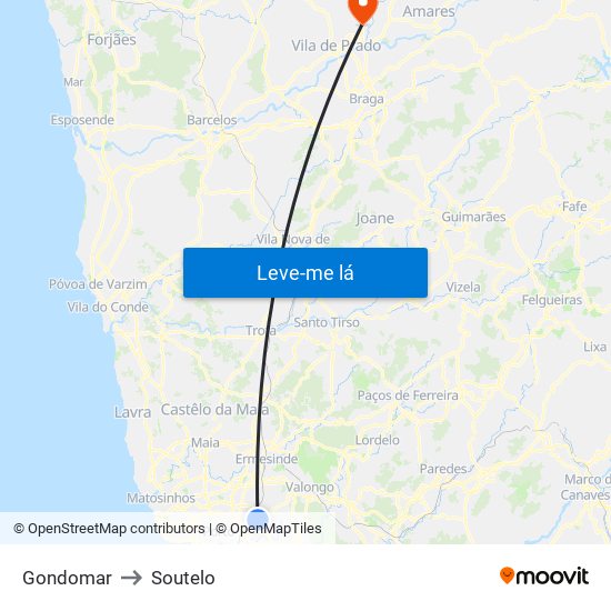 Gondomar to Soutelo map