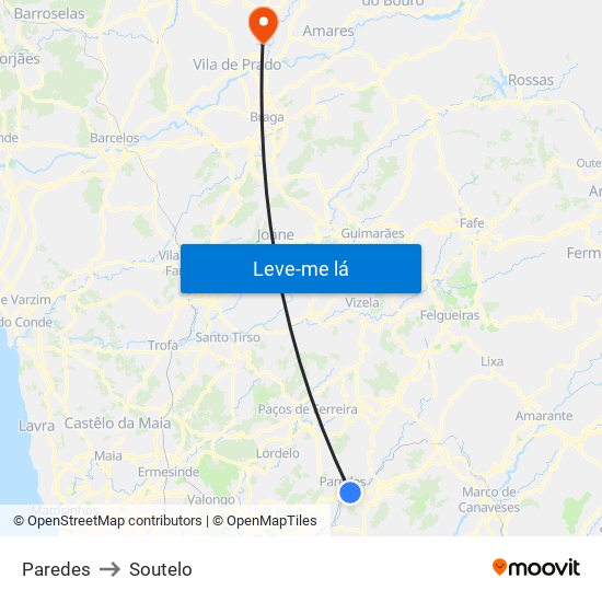 Paredes to Soutelo map