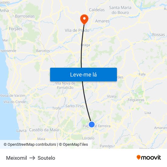 Meixomil to Soutelo map