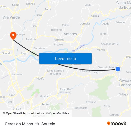 Geraz do Minho to Soutelo map
