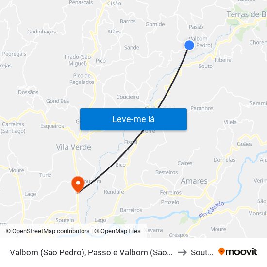 Valbom (São Pedro), Passô e Valbom (São Martinho) to Soutelo map