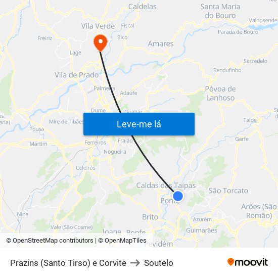 Prazins (Santo Tirso) e Corvite to Soutelo map
