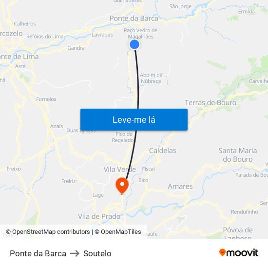 Ponte da Barca to Soutelo map