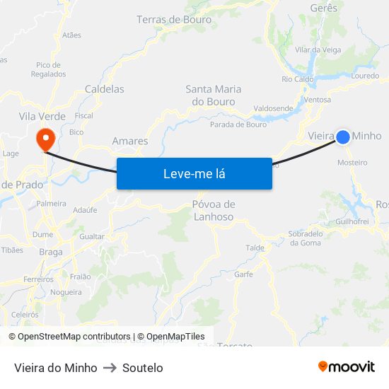 Vieira do Minho to Soutelo map