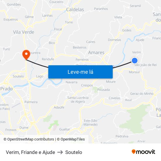 Verim, Friande e Ajude to Soutelo map