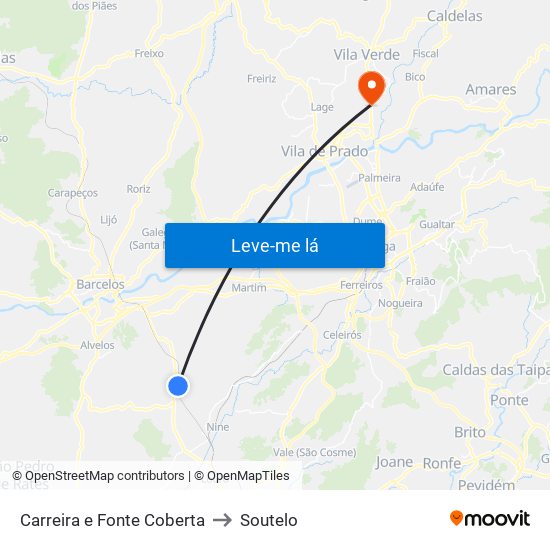 Carreira e Fonte Coberta to Soutelo map