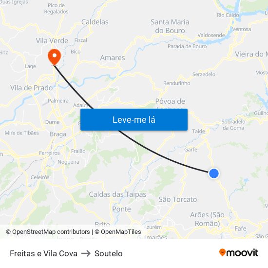 Freitas e Vila Cova to Soutelo map