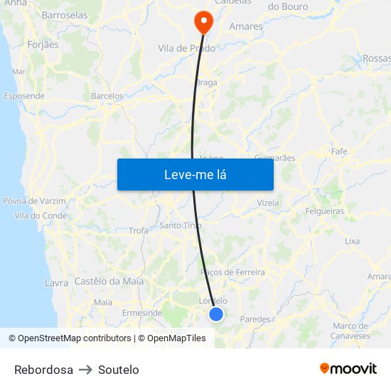 Rebordosa to Soutelo map