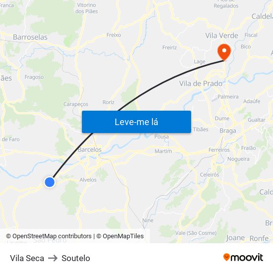 Vila Seca to Soutelo map