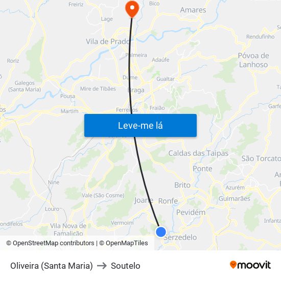 Oliveira (Santa Maria) to Soutelo map