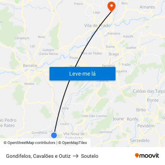 Gondifelos, Cavalões e Outiz to Soutelo map