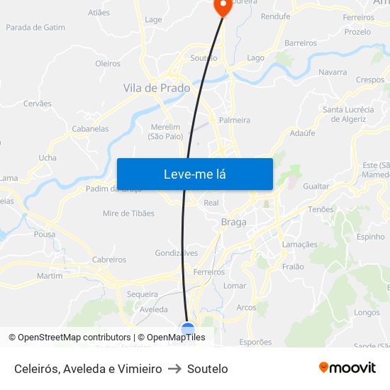 Celeirós, Aveleda e Vimieiro to Soutelo map