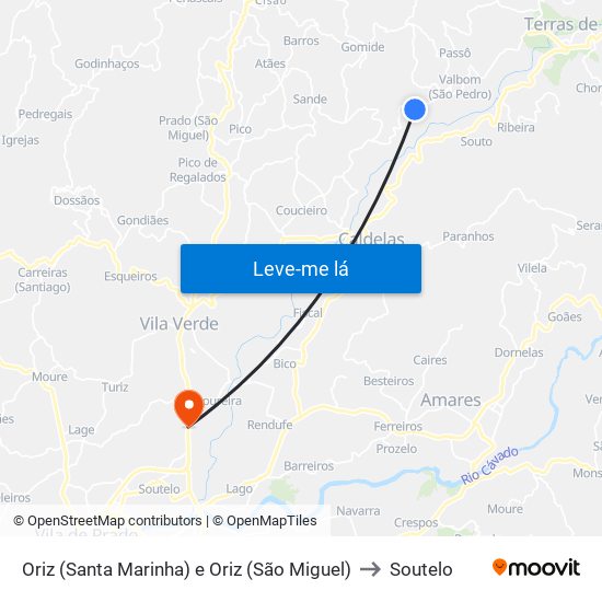 Oriz (Santa Marinha) e Oriz (São Miguel) to Soutelo map