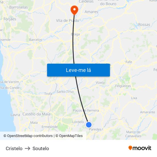 Cristelo to Soutelo map