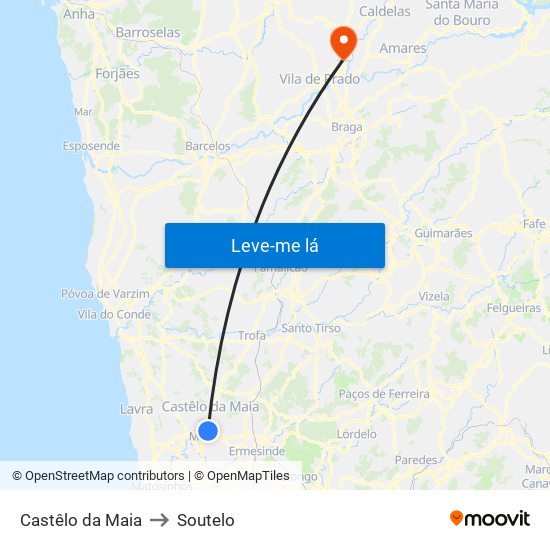 Castêlo da Maia to Soutelo map