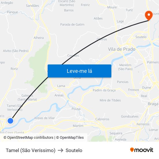 Tamel (São Veríssimo) to Soutelo map