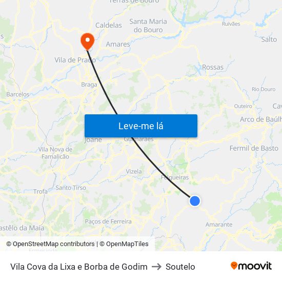 Vila Cova da Lixa e Borba de Godim to Soutelo map