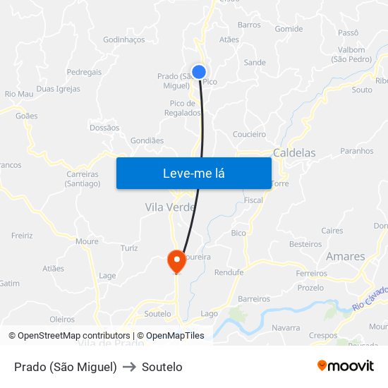 Prado (São Miguel) to Soutelo map