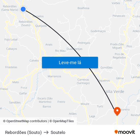 Rebordões (Souto) to Soutelo map