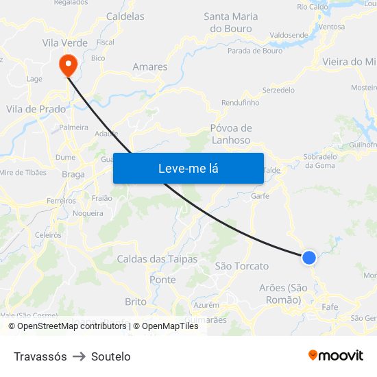 Travassós to Soutelo map