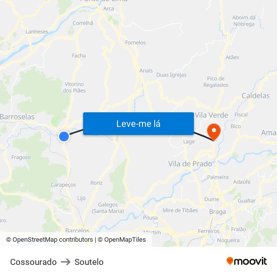 Cossourado to Soutelo map